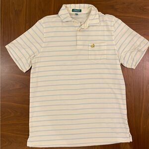 Masters August National Cream and Blue Striped Polo Shirt Men’s Medium